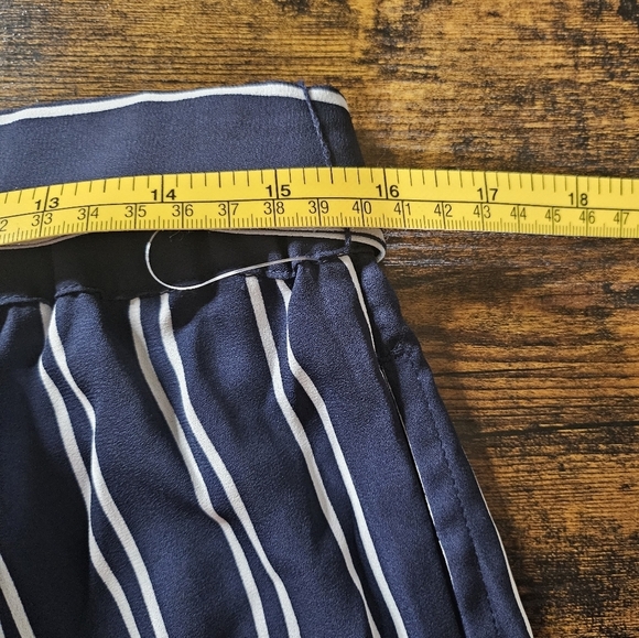 NWT Michael Kors Navy Blue White Stripe Wide Leg Pants with Belt Medium - Picture 7 of 11